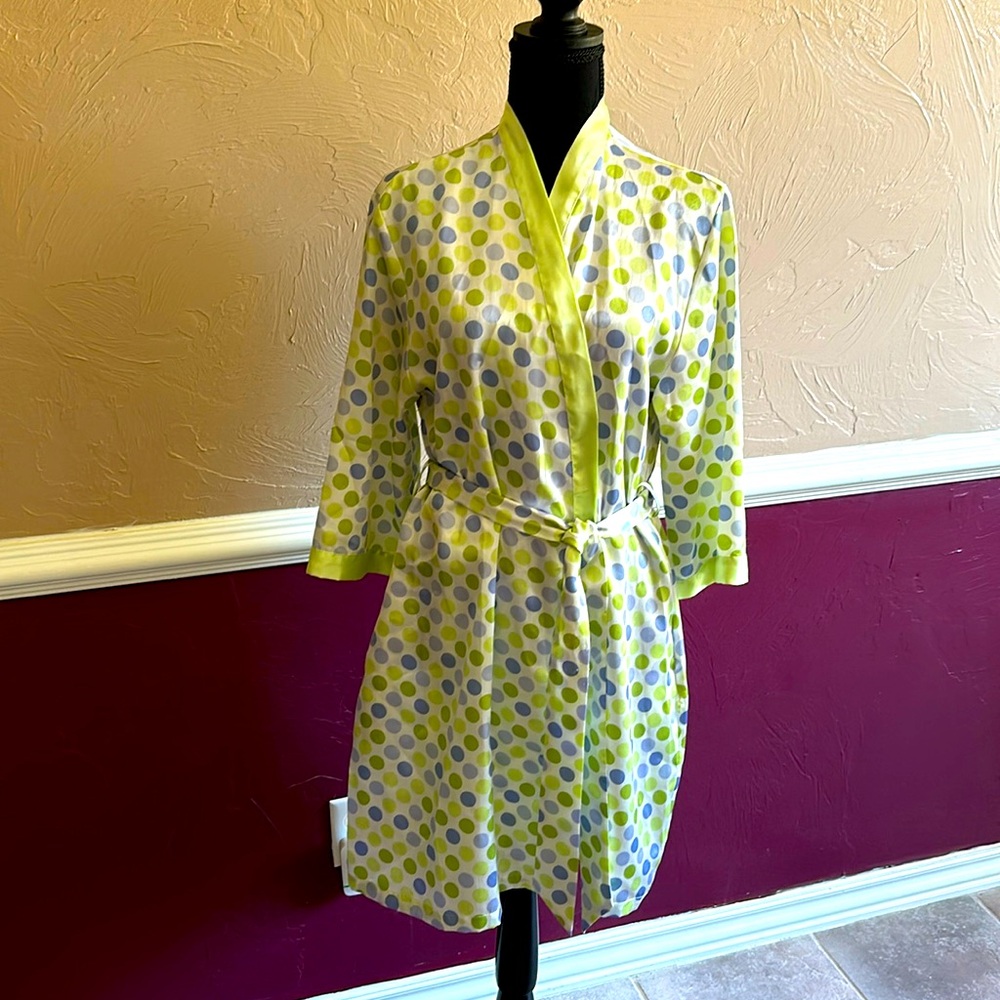JONES NEW YORK Robe Womens Small/Medium Pastel Polka Dot Short Tie Robe